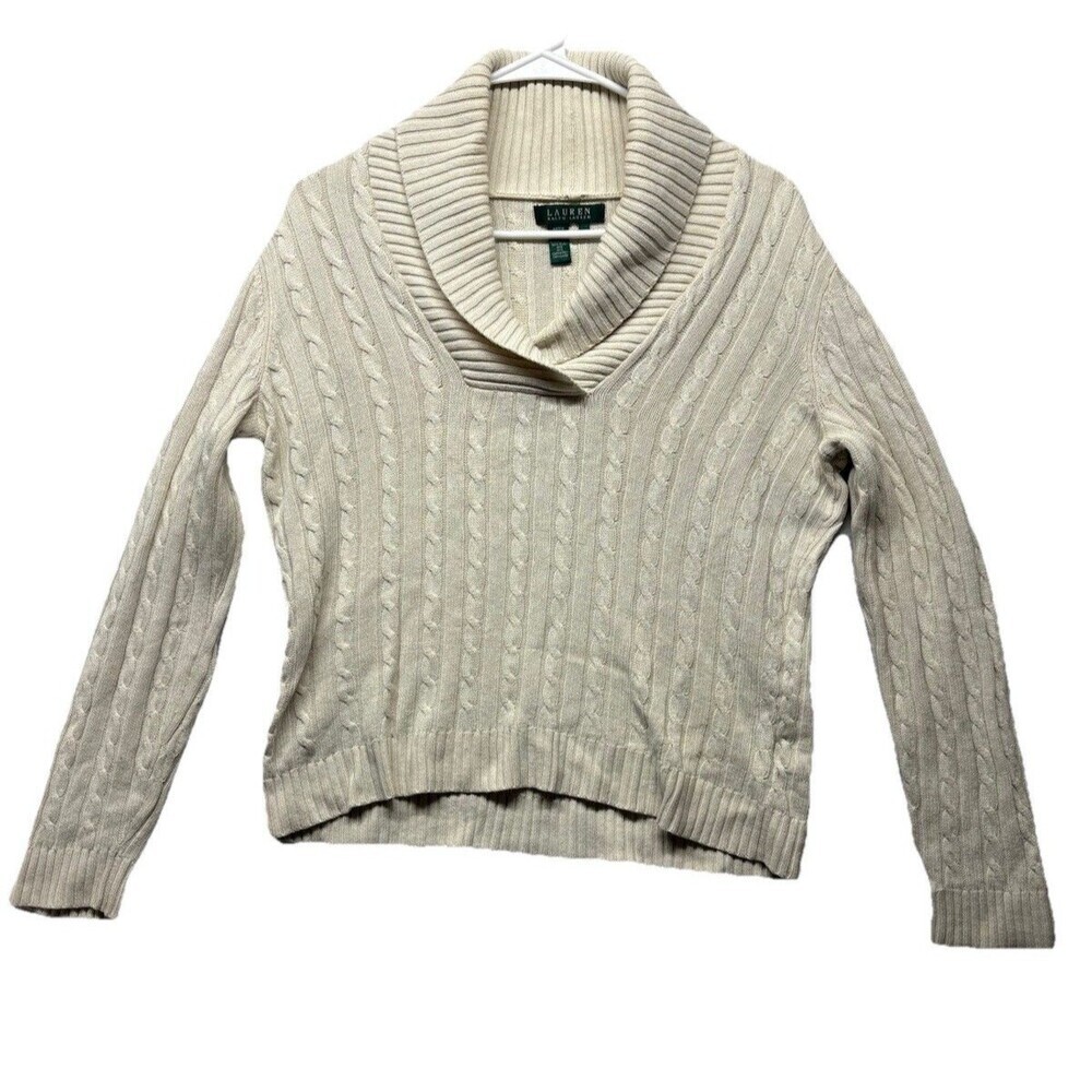 Lauren Ralph Lauren Womens Silk Cashmere Blend Cable Knit Pullover Sweater Med